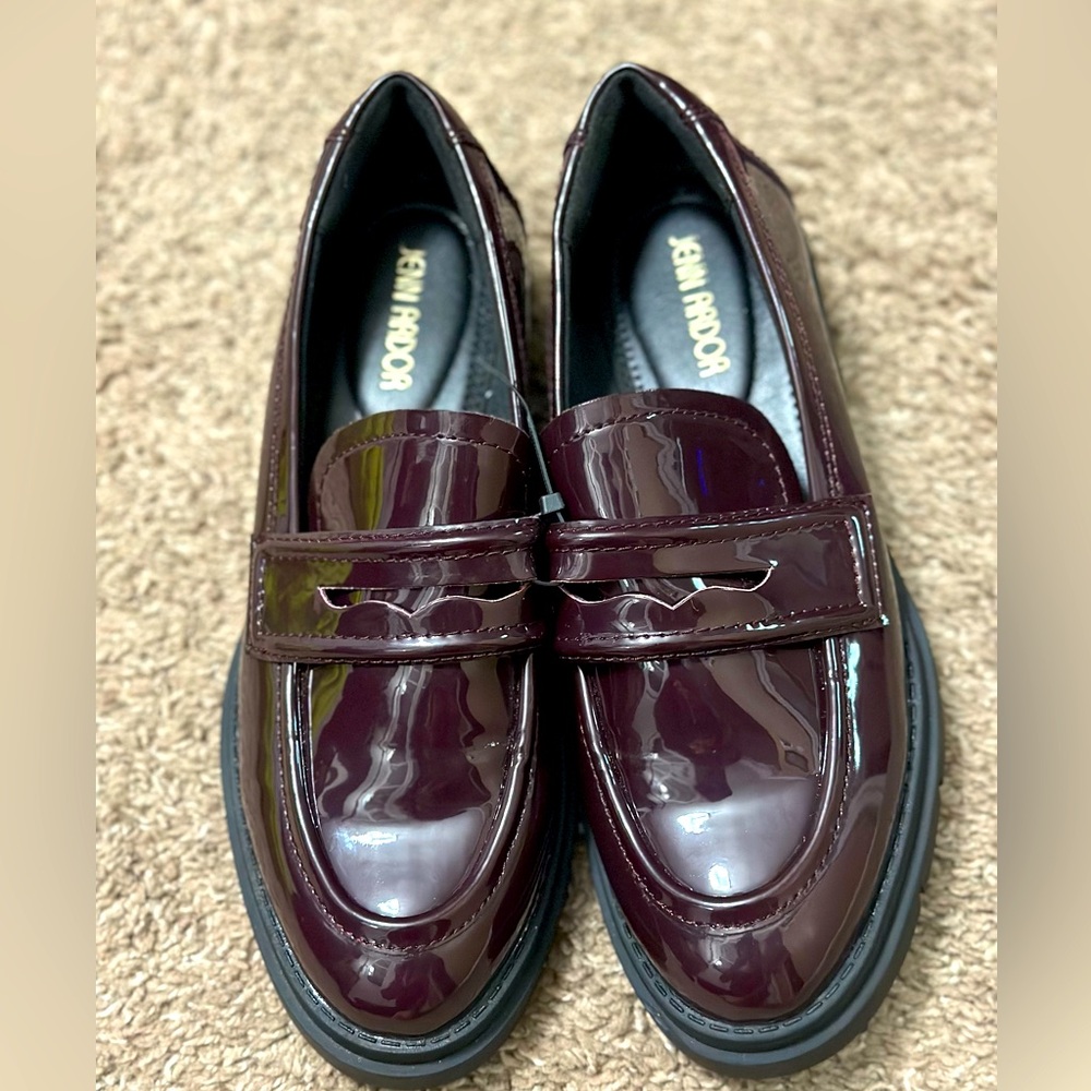 JENN ARDOR Chunky Block Heel Loafers for Women Platform NWOT maroon
